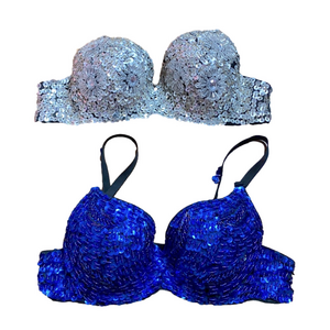 🌹 Set of 2 🌹 Y2K Rhinestone Bra Blue & Silver